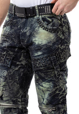 CD494 Herren bequeme Jeans mit Edelstein Taschen in Regular Fit