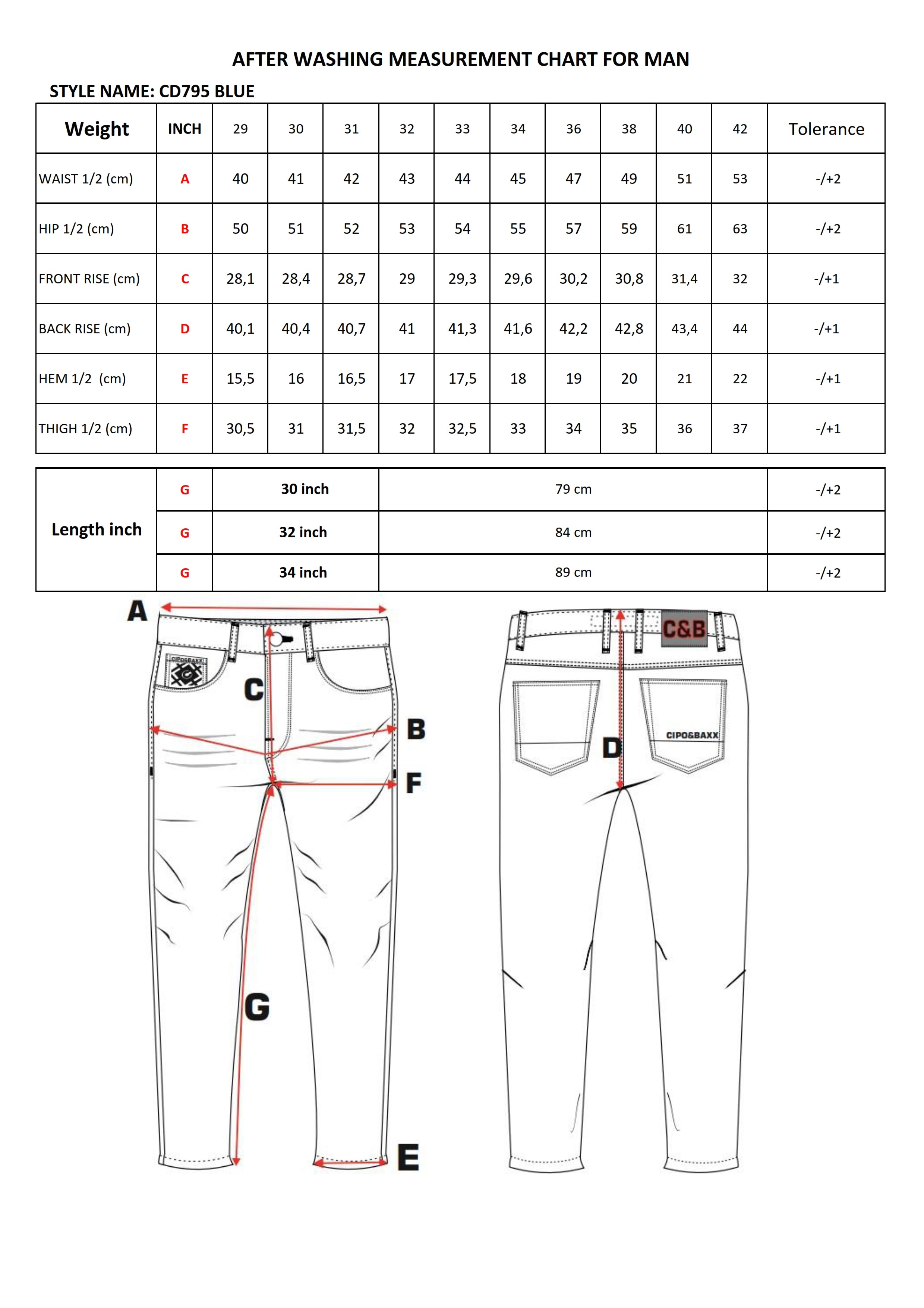 CD795 jeansy z haftowanymi elementami w stylu biker size chart