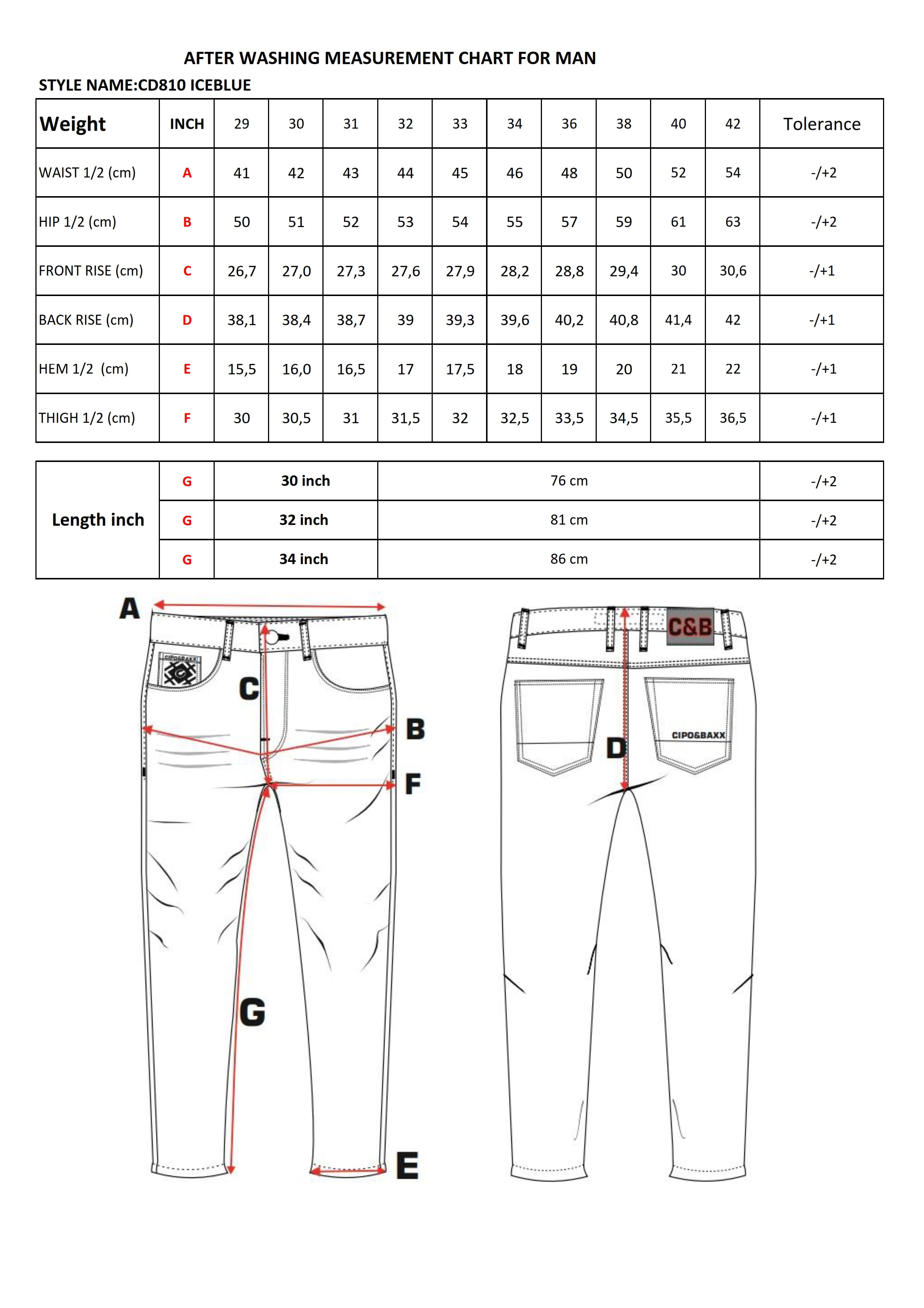 CD810 jeansy w ekstrawaganckim stylu size chart