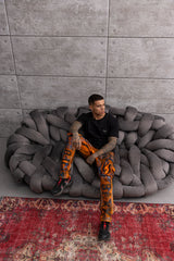 CD902 Orange Cargo Jeans – Straight Fit with Zipper Details