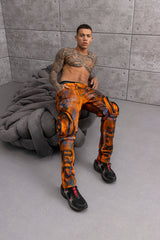 CD902 Orange Cargo Jeans – Straight Fit with Zipper Details