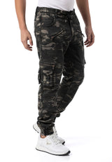 CD908 Męskie Spodnie Jogger Cargo w Kamuflażu z Zamkami i Wieloma Kieszeniami
