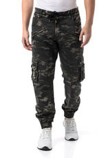 CD908 Męskie Spodnie Jogger Cargo w Kamuflażu z Zamkami i Wieloma Kieszeniami
