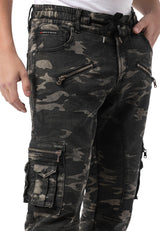 CD908 Męskie Spodnie Jogger Cargo w Kamuflażu z Zamkami i Wieloma Kieszeniami
