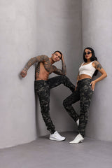 CD908 Heren Cargo Camouflage Jogger Jeans met Ritsdetails en Meerdere Zakken