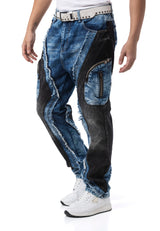 CD909 Jeans para Hombre – Corte Loose Fit con Paneles Contrastados y Cremalleras