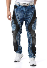 CD909 Jeans para Hombre – Corte Loose Fit con Paneles Contrastados y Cremalleras