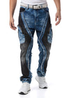 CD909 Jeans para Hombre – Corte Loose Fit con Paneles Contrastados y Cremalleras