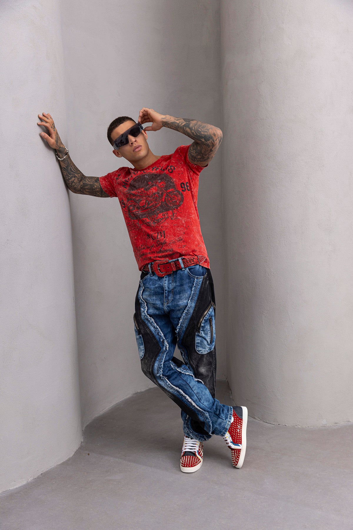 CD909 Herren Jeans – Baggy Fit Denim mit markanten Panels & Zipper-Details
