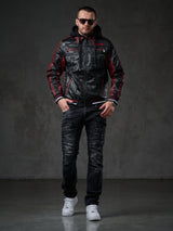 CJ284 men's synthetic leather jacket hooded in a cool look