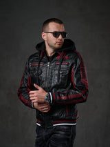 CJ284 men's synthetic leather jacket hooded in a cool look