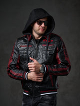 CJ284 men's synthetic leather jacket hooded in a cool look