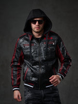 CJ284 men's synthetic leather jacket hooded in a cool look