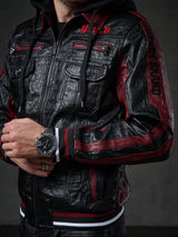 CJ284 men's synthetic leather jacket hooded in a cool look