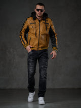 CJ284 men's synthetic leather jacket hooded in a cool look