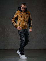 CJ284 men's synthetic leather jacket hooded in a cool look
