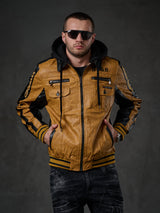 CJ284 men's synthetic leather jacket hooded in a cool look