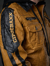 CJ284 men's synthetic leather jacket hooded in a cool look