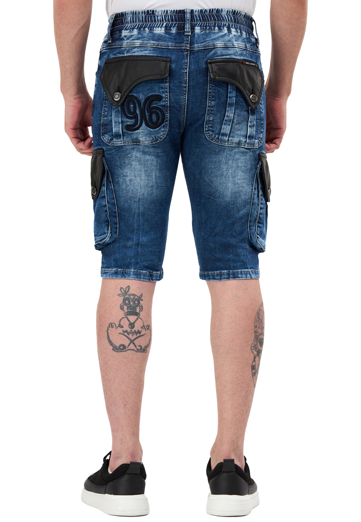 CK311 Herren Capri Jeans – Cargo Denim Shorts mit Taschen & Stickerei