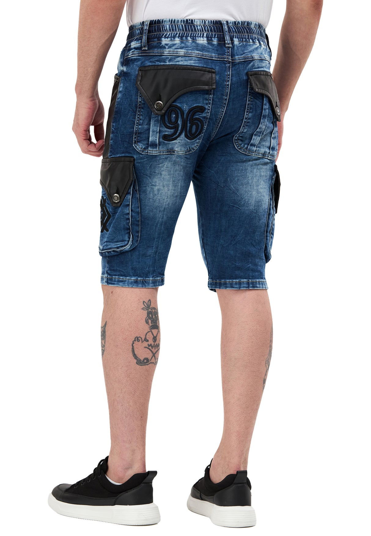 CK311 Herren Capri Jeans – Cargo Denim Shorts mit Taschen & Stickerei