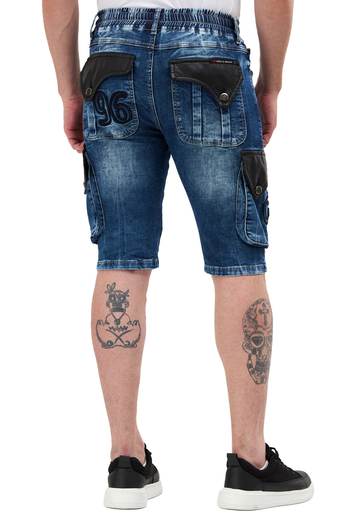 CK311 Herren Capri Jeans – Cargo Denim Shorts mit Taschen & Stickerei