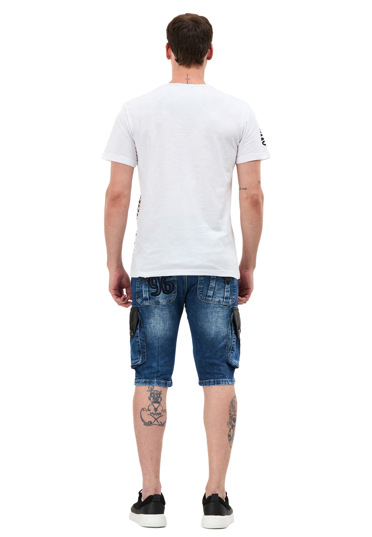 CK311 Herren Capri Jeans – Cargo Denim Shorts mit Taschen & Stickerei