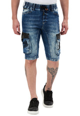 CK311 Herren Capri Jeans – Cargo Denim Shorts mit Taschen & Stickerei