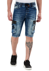 CK311 Herren Capri Jeans – Cargo Denim Shorts mit Taschen & Stickerei