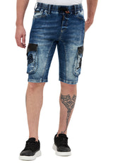 CK311 Herren Capri Jeans – Cargo Denim Shorts mit Taschen & Stickerei