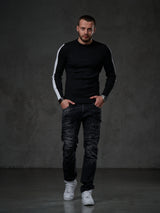 CP194 men knitting sweater with side contrast strips