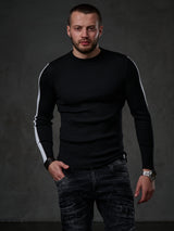 CP194 men knitting sweater with side contrast strips