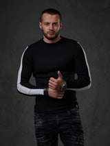 CP194 men knitting sweater with side contrast strips