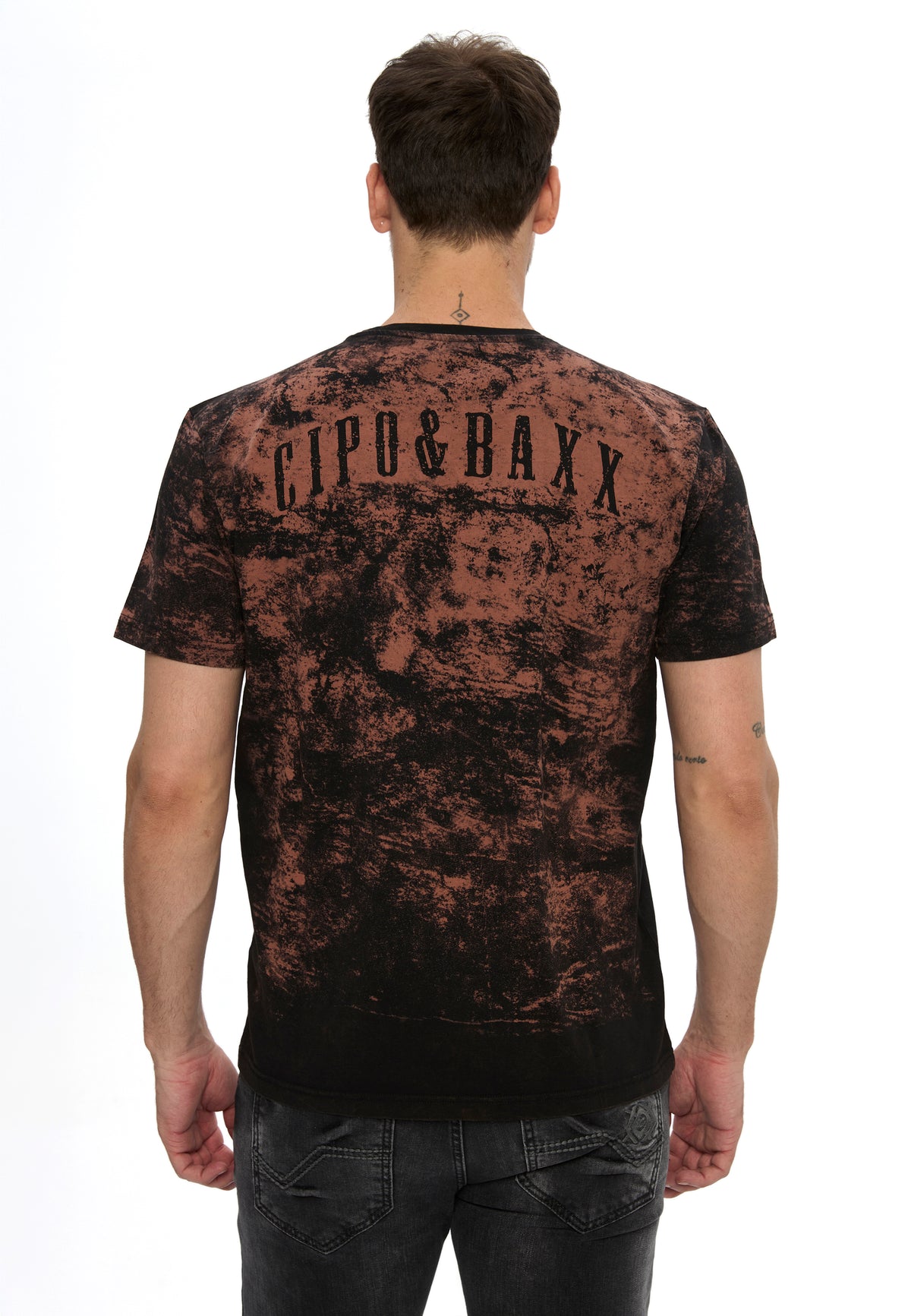 CT830 メンズTシャツ、ドクロプリントとヴィンテージ加工