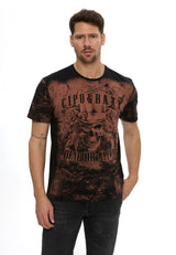 CT830 メンズTシャツ、ドクロプリントとヴィンテージ加工