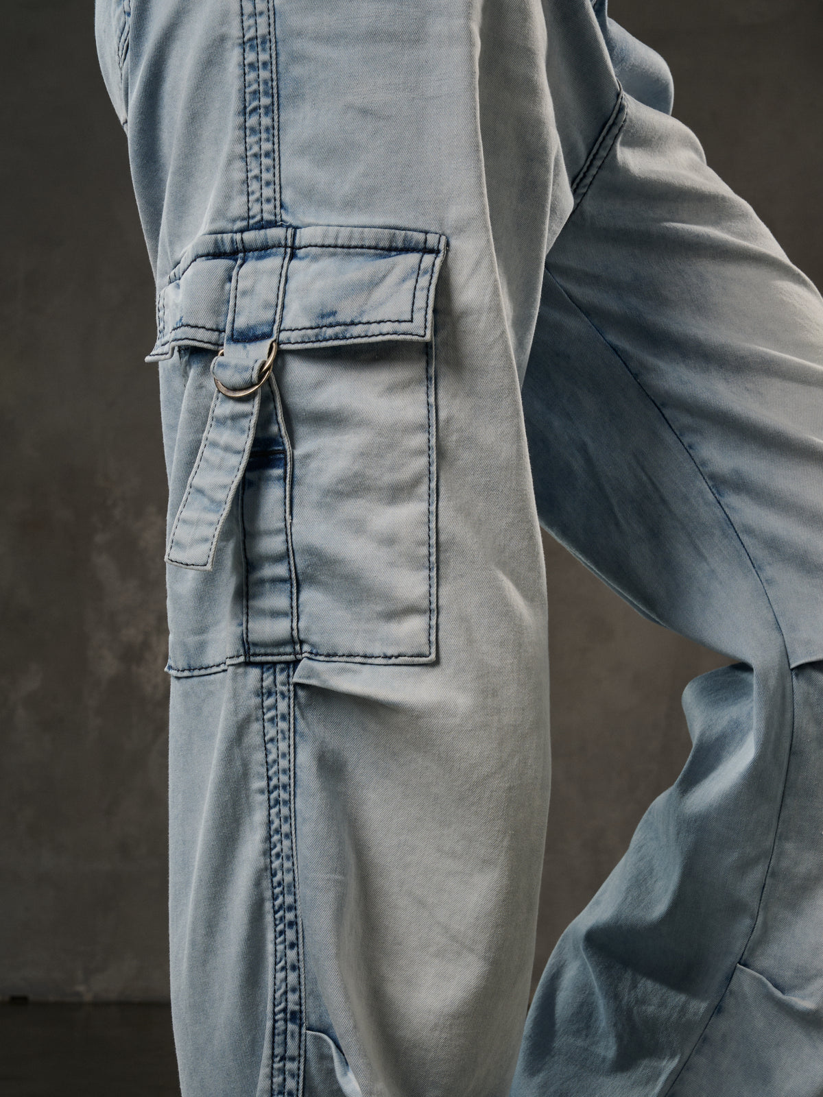 WD544 Jean baggy pour femme – Pantalon coupe décontractée bleu glacier avec poches cargo