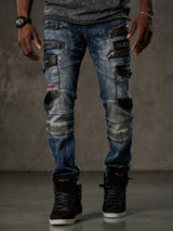 CD586 Herren bequeme Jeans mit auffälligen Applikationen