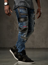 CD586 Herren bequeme Jeans mit auffälligen Applikationen