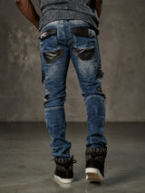 CD586 Herren bequeme Jeans mit auffälligen Applikationen