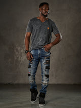 CD586 Herren bequeme Jeans mit auffälligen Applikationen