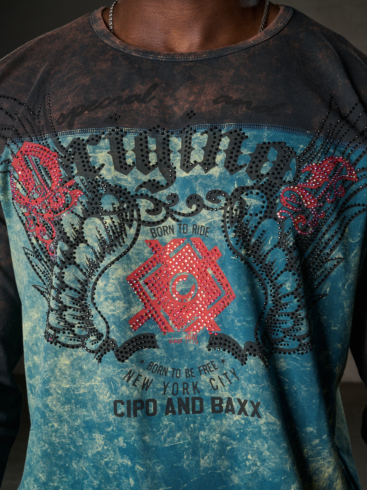 CL351 Herren Langarmshirt mit Edelsteinprint