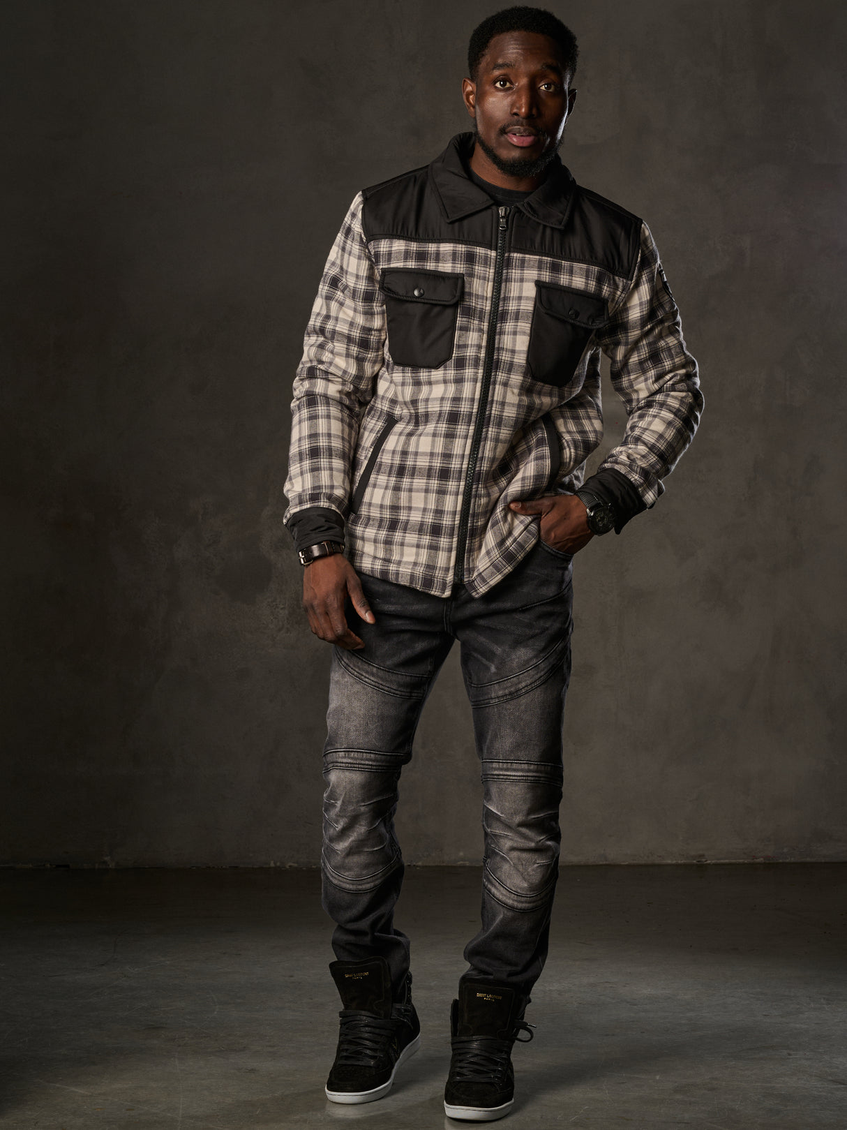 CL548 Veste pour homme avec motif à carreaux stylé