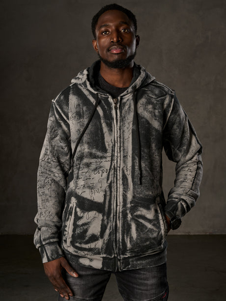 CL594 Men Hoodie Sweatshirt – Black-Blue Hooded Sweater with Tie-Dye & "96" Print | Streetwear with Retro Flair & Brand Statement