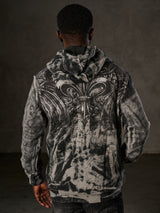 CL594 Herren Hoodie Sweatshirt – Schwarz-Blauer Kapuzenpullover mit Tie-Dye & „96“ Print | Streetwear mit Retro-Flair & Markenstatement