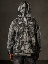 CL594 Herren Hoodie Sweatshirt – Schwarz-Blauer Kapuzenpullover mit Tie-Dye & „96“ Print | Streetwear mit Retro-Flair & Markenstatement