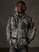 CL594 Herren Hoodie Sweatshirt – Schwarz-Blauer Kapuzenpullover mit Tie-Dye & „96“ Print | Streetwear mit Retro-Flair & Markenstatement
