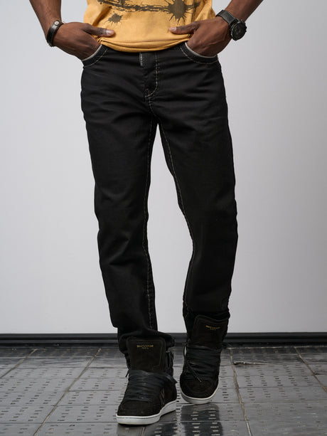 CD148 Herren bequeme Jeans mit Kontrastnähten in Straight Fit