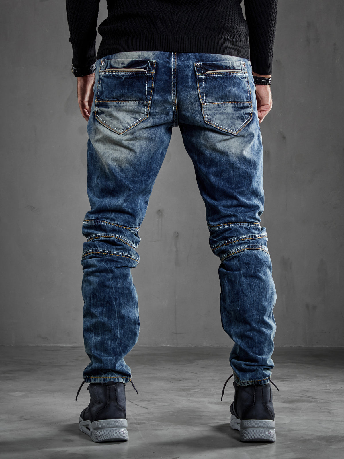 CD391 Herren bequeme Jeans mit Kontrastnähten und Seitentaschen
