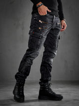 CD798 Jeans de hombre con detalles de cuero