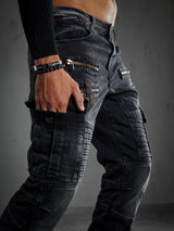 CD798 Jeans de hombre con detalles de cuero