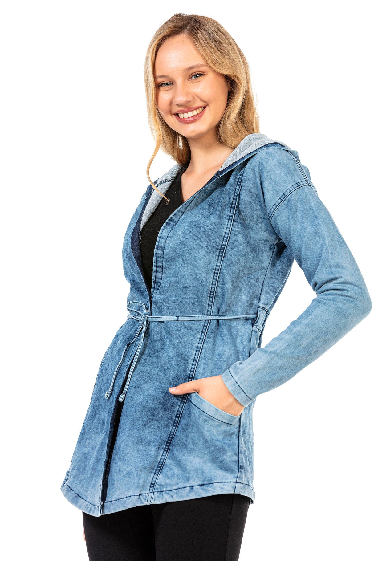 WJ115 Damen Jeansjacke mit praktischer Schnürung